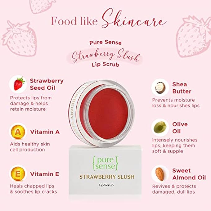 PureSense STRAWBERRY SLUSH LIP SCRUB FOR SENSITIVE | DRY | CHAPPED & PIGMENTED LIPS WITH COFFEE OIL | VITAMIN A & E | SHEA BUTTER | ALMOND & OLIVE OIL FOR NOURISHED & MOISTURISED LIPS | 5G - Image 3